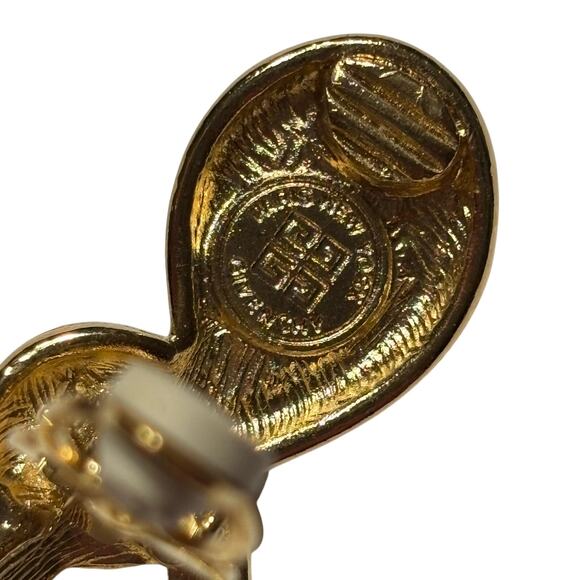 Signed Givenchy Paris New York clip on earrings gold & green stones mod 1980’s - Picture 3 of 6